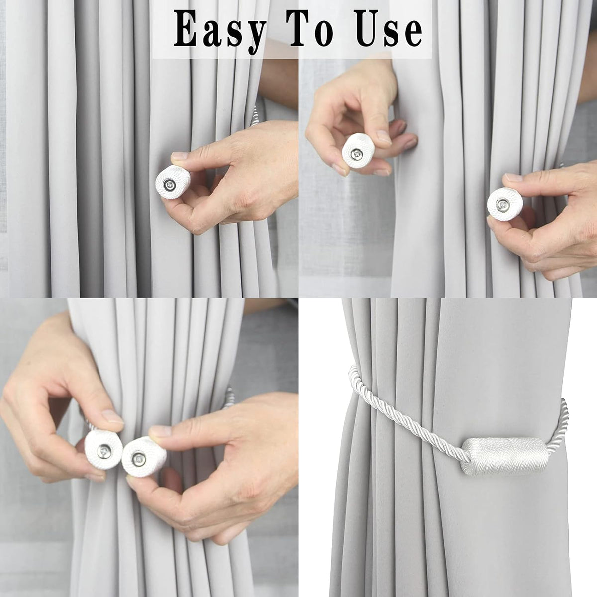 2 Pack White Strong Magnetic Curtain Tiebacks Outdoor Elegant Decorative Tie Backs Modern Rope