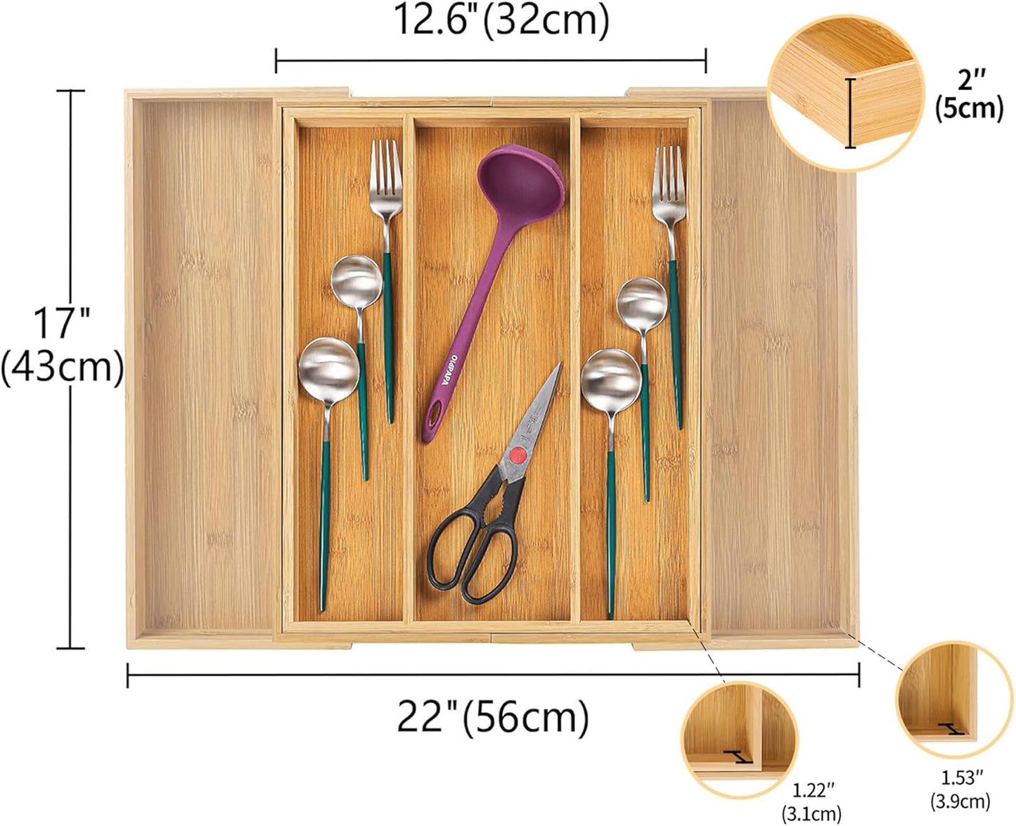 Utoplike Bamboo Expandable Kitchen Drawer Organizer, Adjustable Utensil Holder and Cutlery Tray