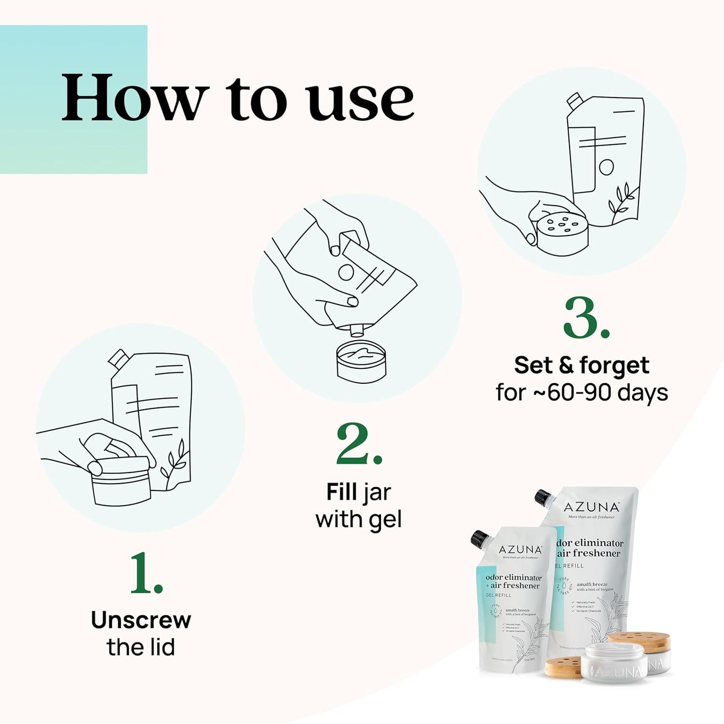 Azuna Air Freshener & Odor Eliminator for Strong Odor | 2 Room Kit Includes (2) 8 oz. Empty Luxe