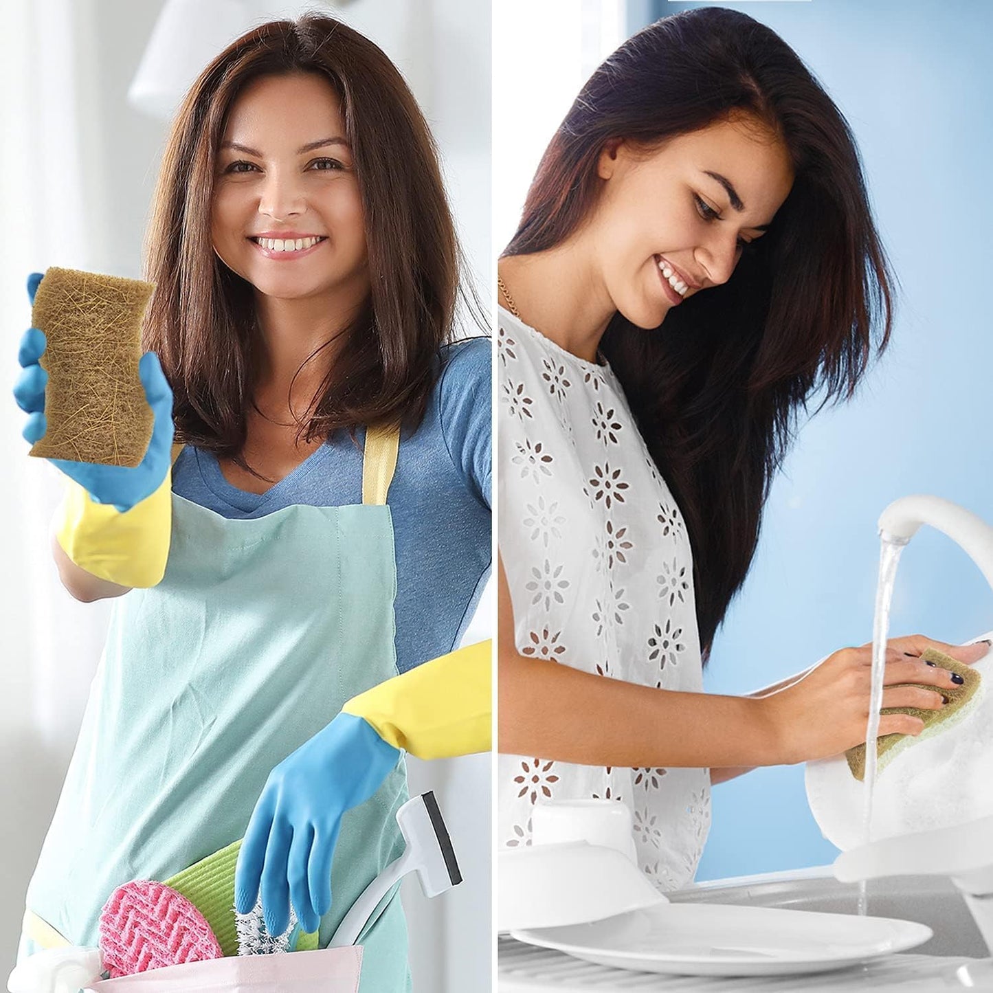 Biodegradable Natural Kitchen Sponge - Compostable Cellulose and Coconut Walnut Scrubber Sponge (24