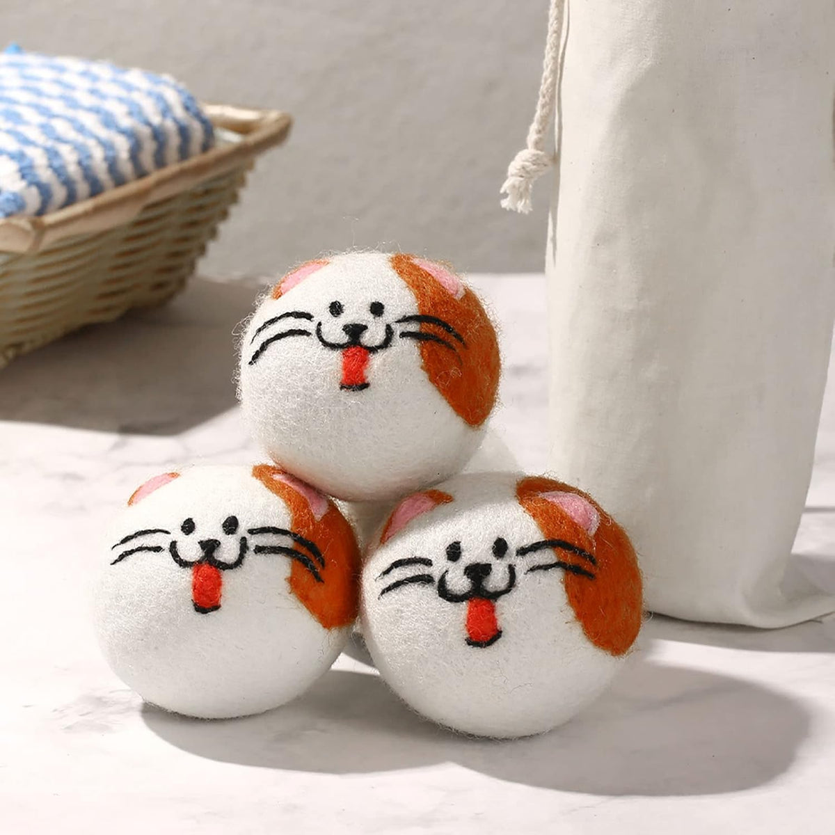 Wool Dryer Balls XL, Cute Cat Face Shape Handmade Dryer Balls Laundry Reusable, Fabric Softener