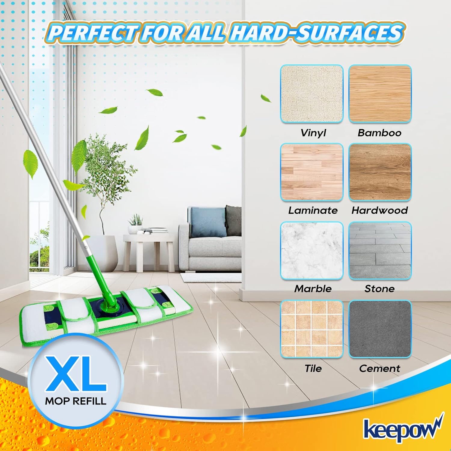 KEEPOW XL Wet Pads Refills for Swiffer XL, Wet Mopping Cloths for Swiffer XL Mop, Reusable
