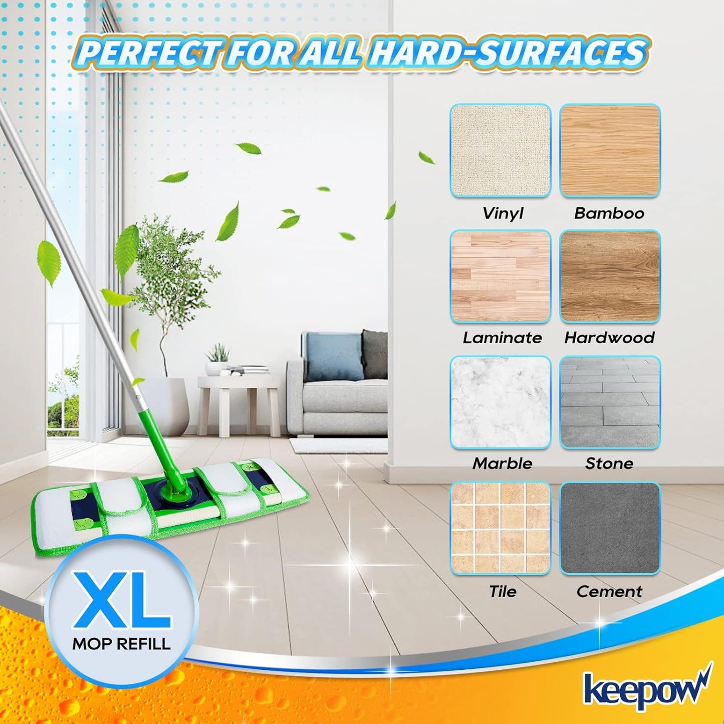 KEEPOW XL Dry Sweeping Cloths for Swiffer XL, Dry Refills for Swiffer XL Mop, Reusable Microfiber