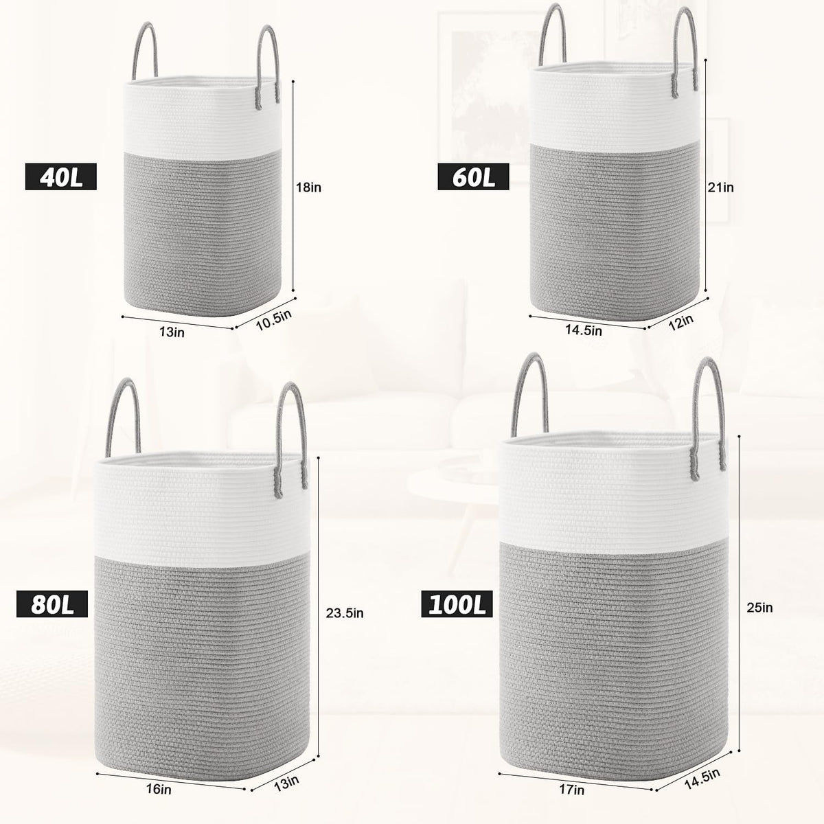 Laundry Basket,Woven Cotton Rope Laundry Hamper,Versatile Storage for Dirty Clothes,Baby Toys,and