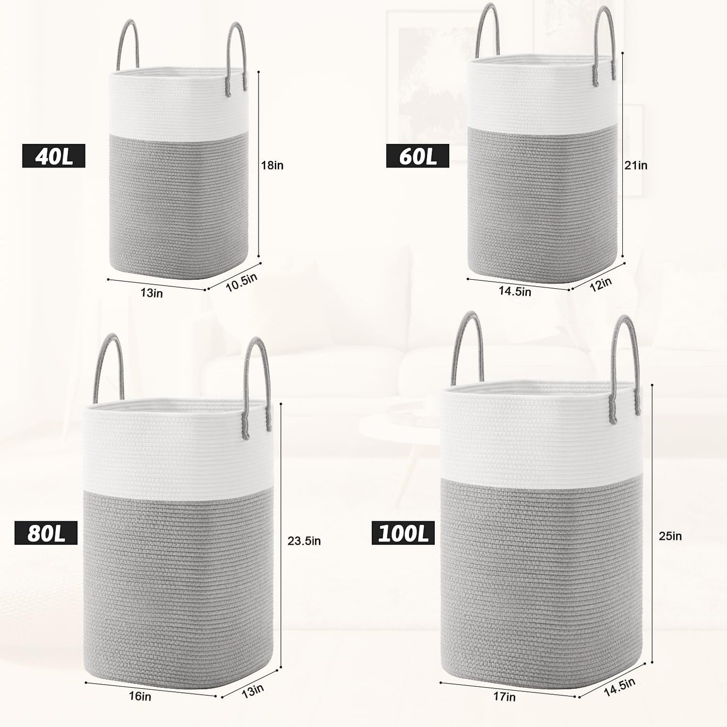 Laundry Basket,Woven Cotton Rope Laundry Hamper,Versatile Storage for Dirty Clothes,Baby Toys,and