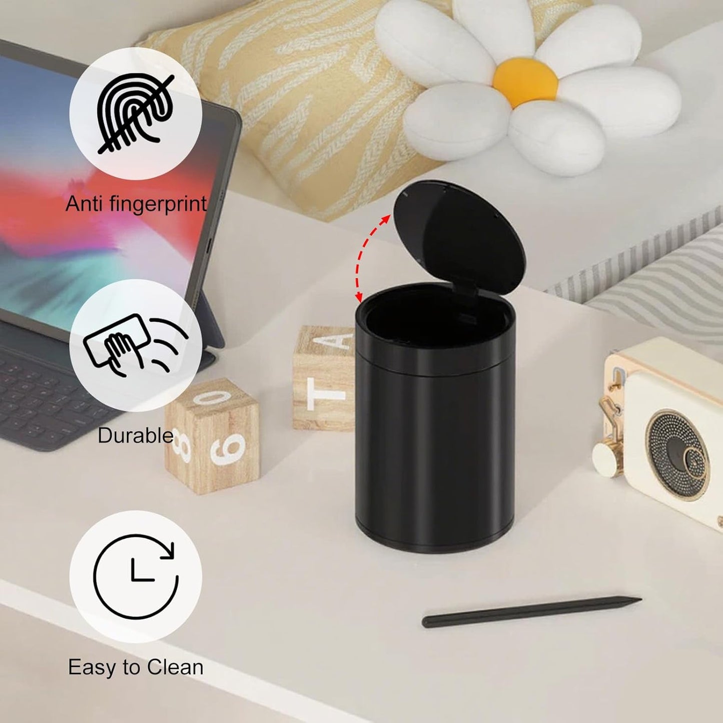 Mini Trash Can for Desk with Pop Up Lid,1.5L Tiny Trash Can for Desk, 0.4 Gal Stainless Steel mini
