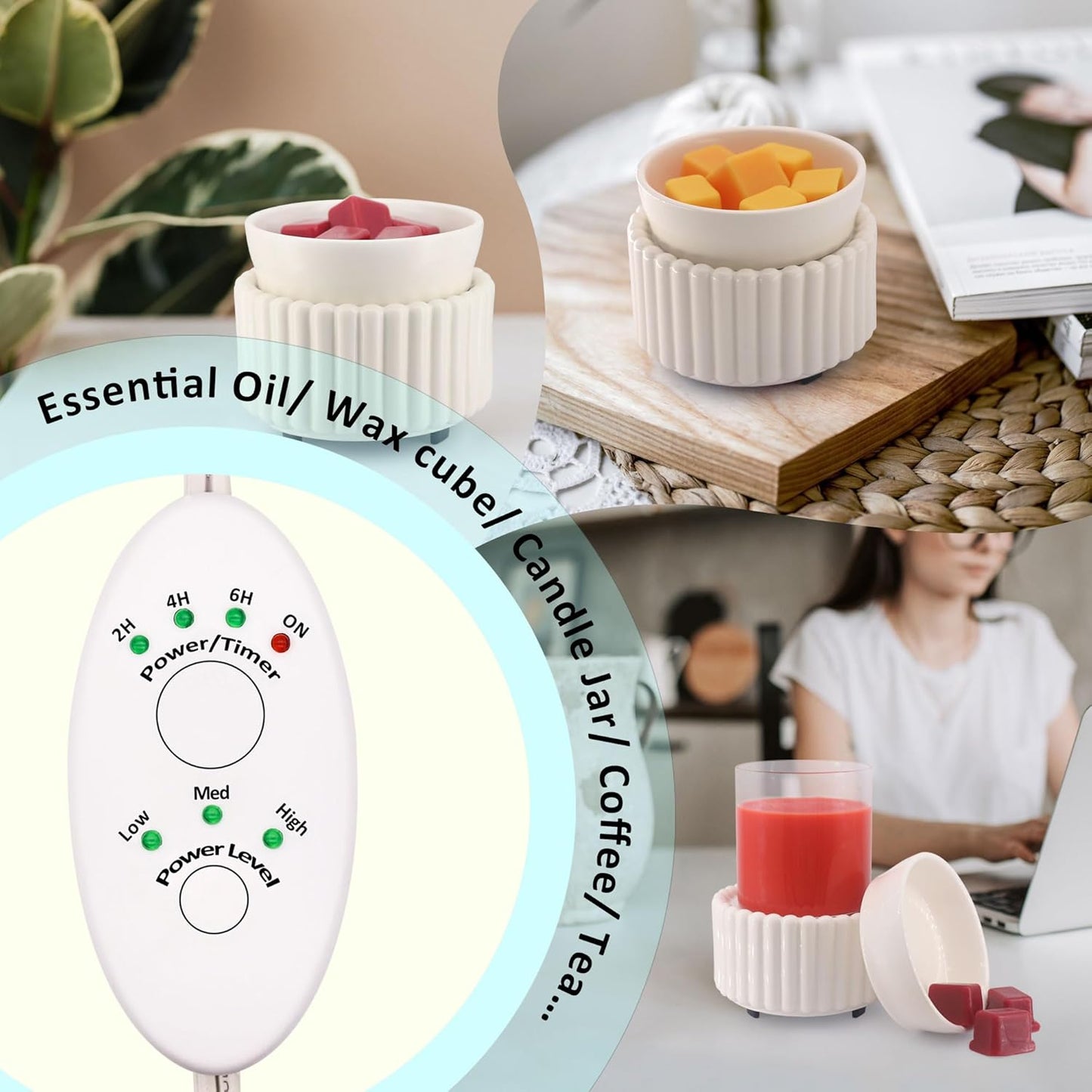 Ceramic Wax Melt Warmer with Timer Candle Warmer for Scented Wax Electric Fragrance Burner for