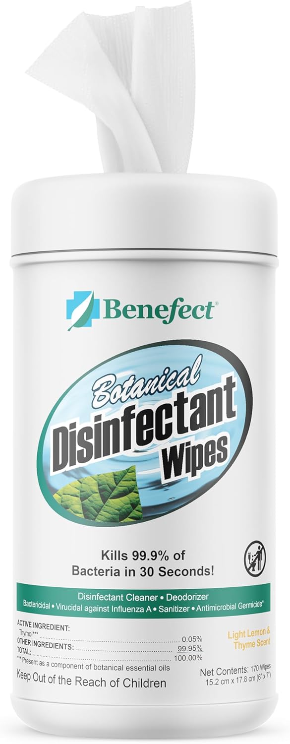 Benefect Botanical Disinfecting Wipes - (170 Wipe Count) Natural, No Residue - Antibacterial