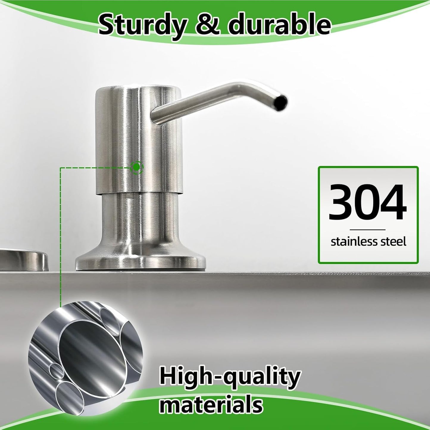 Built in Soap Dispenser for Kitchen Sink, Stainless Steel Brushed Nickel Countertop Pump Head, Dish
