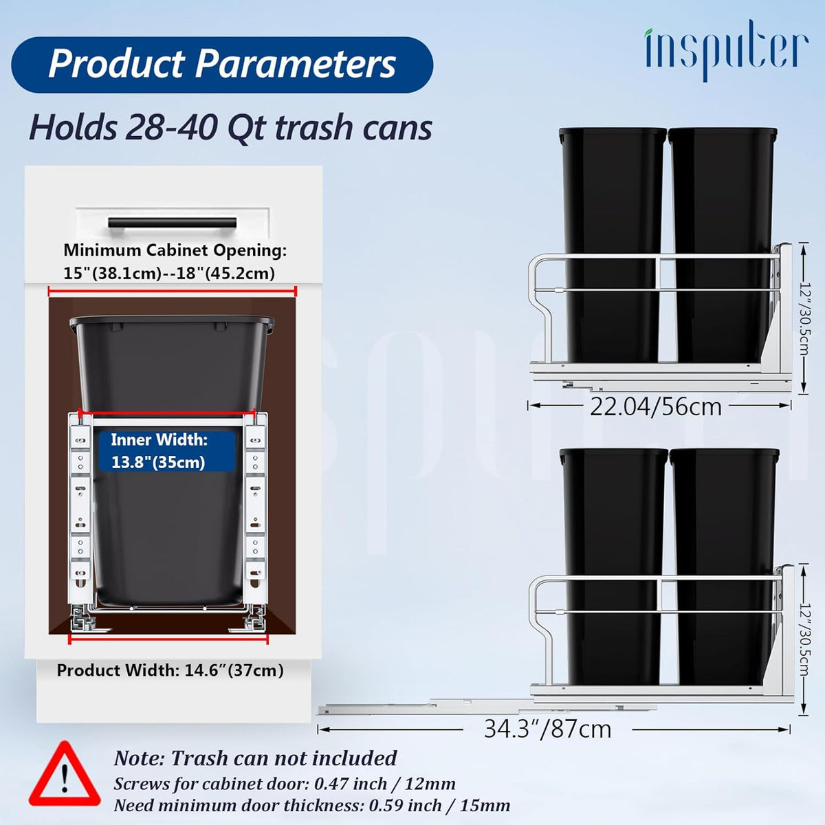 Insputer Dual Pull Out Trash Can Under Cabinet with Soft-Close Slides, Heavy Duty Under Sink Trash