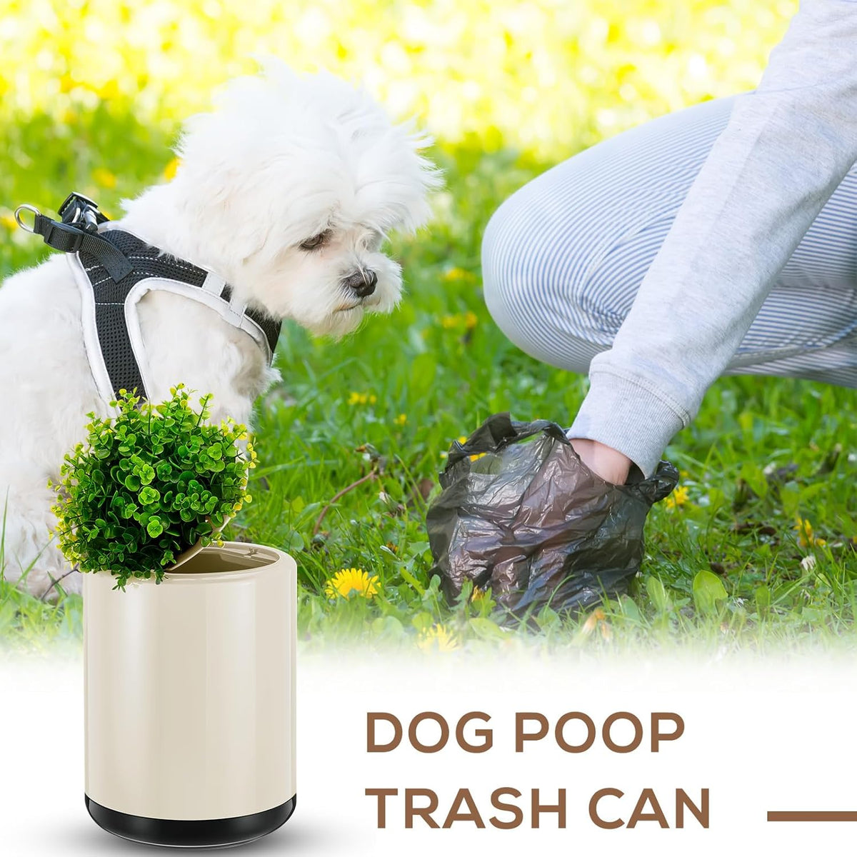 Dog Poop Trash Can Outside 13 L/ 3. 4 Gal Dog Waste Trash Can with Lid, Plant-Styled, Double-Layer