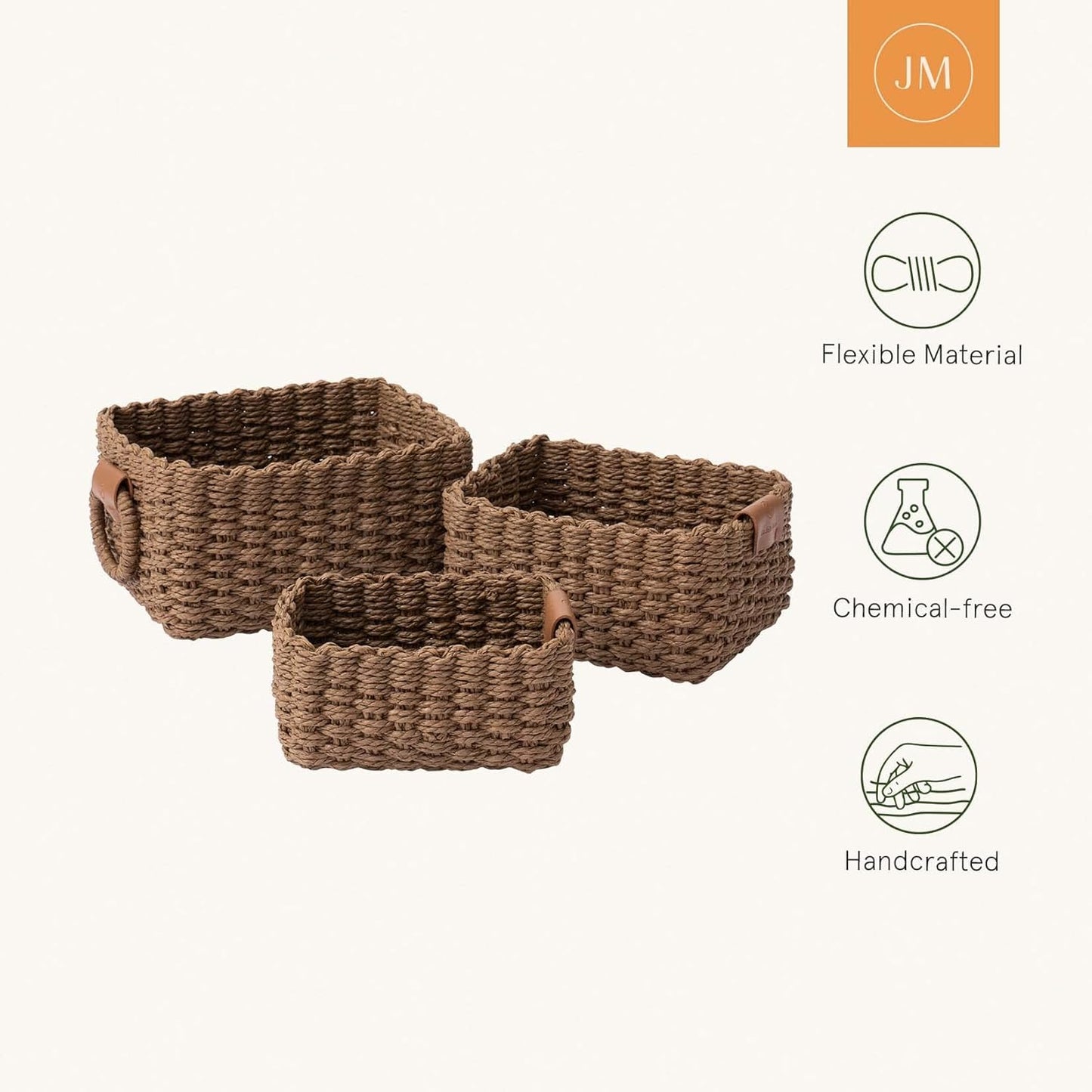 LA JOLIE MUSE Woven Storage Baskets, Recycled Paper Rope Bin Organizer Divider for Cupboards Drawer