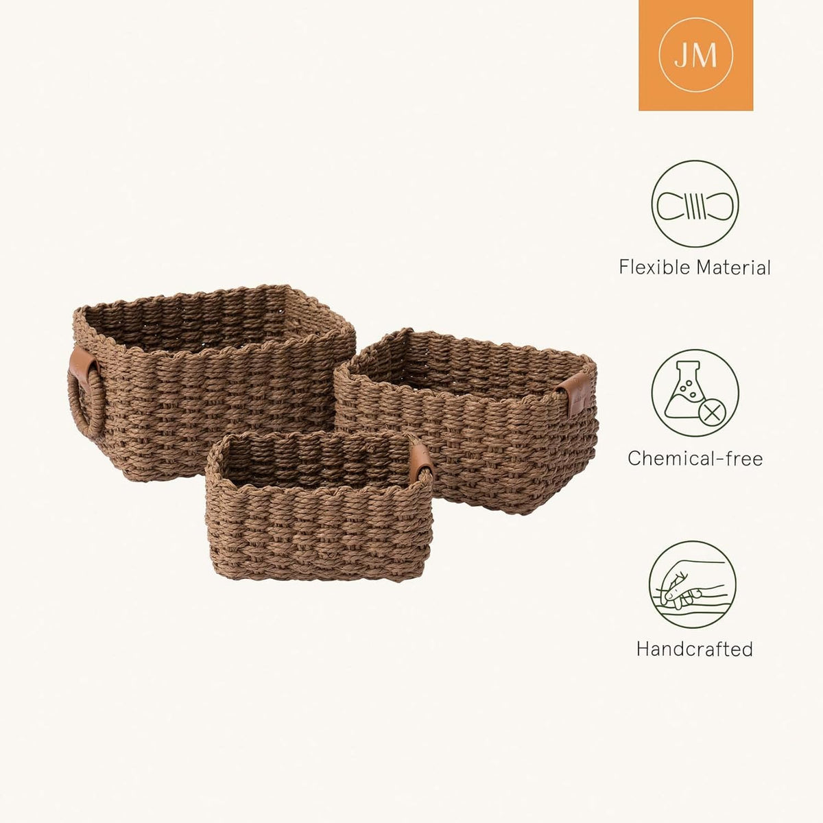 LA JOLIE MUSE Woven Storage Baskets, Recycled Paper Rope Bin Organizer Divider for Cupboards Drawer