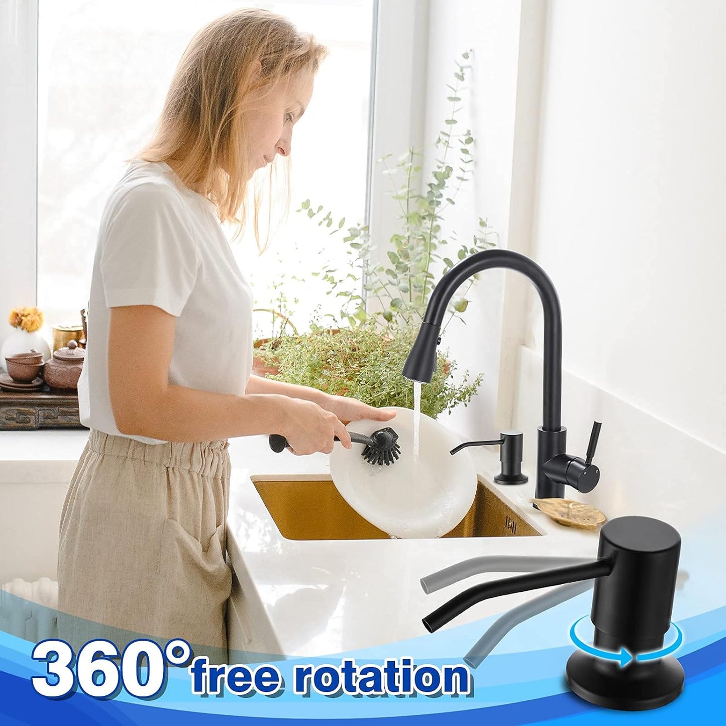 Built in Soap Dispenser for Kitchen Sink WEWE, Stainless Steel Matte Black in Counter soap