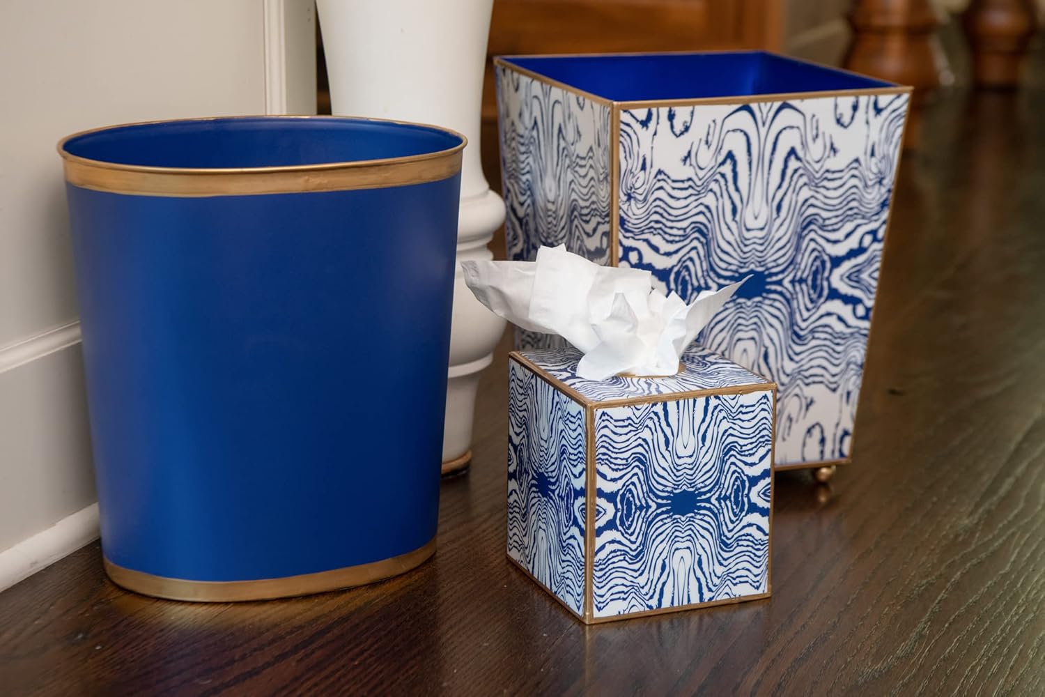 Jaye's Studio Decorative Waste Basket for Bathroom Trash Can Wastebasket, Oval Metal Trash Bin for