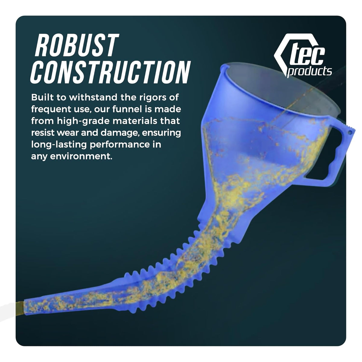 TEC Products FlexAll Long Flexible Funnel for Automotive Use - Durable Nitrile Rubber - Ideal for