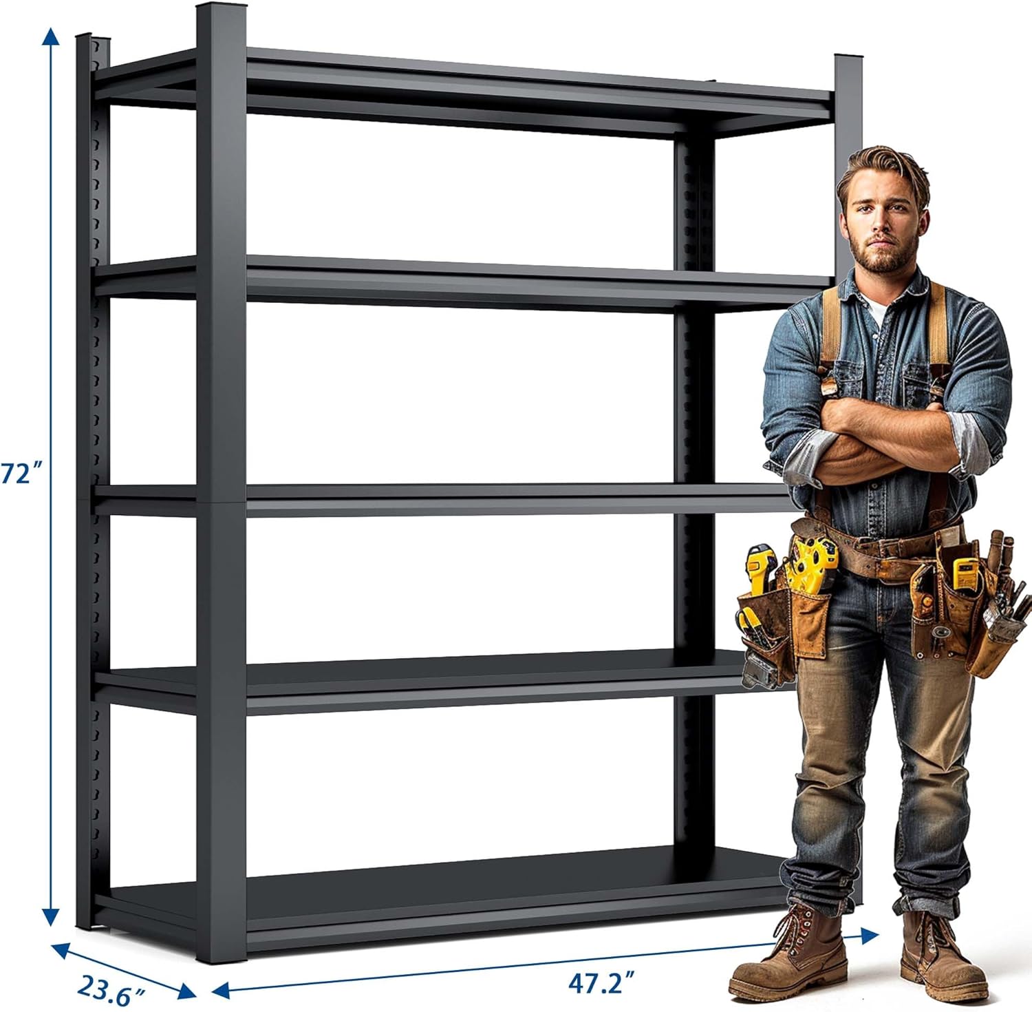 72" H Garage Shelving, Metal Storage Shelves, Adjustable 5 Tier Storage Rack, Heavy Duty Shelving