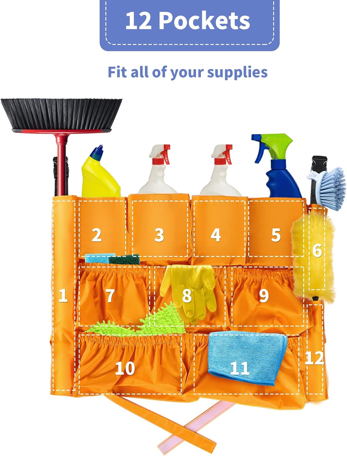 MOLIGOU 12 Pockets Trash Can Caddy Bag, Garbage Bin Caddy Organizer for Cleaning Tools and