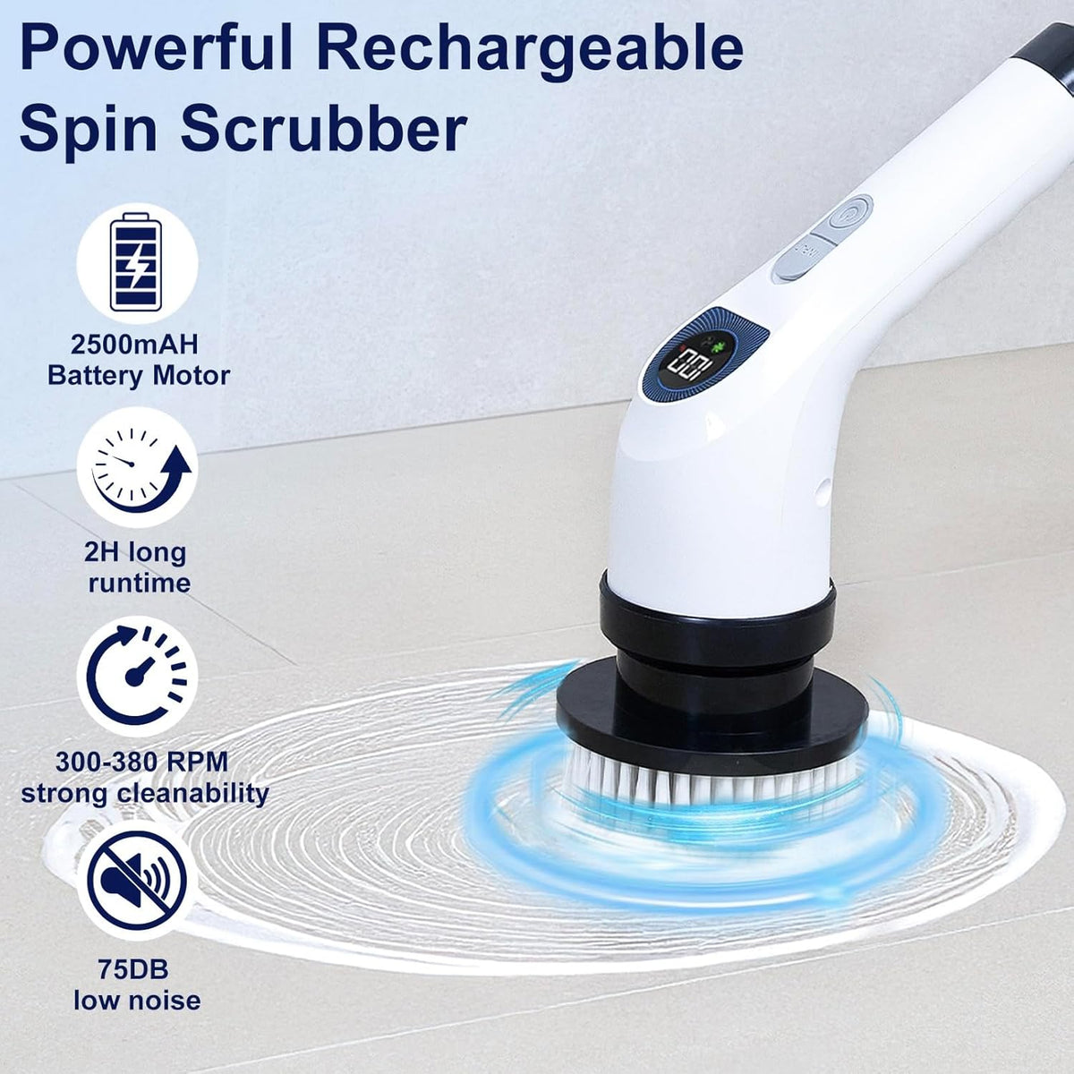 Electric Spin Scrubber for Cleaning - Shower Scrubber with Long Handle and 7 Replaceable Heads - 2