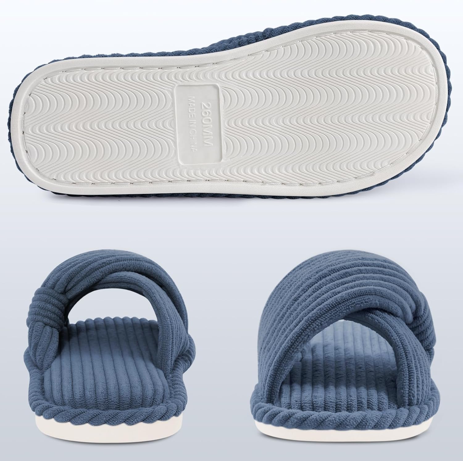 Evshine Summer House Slippers for Women Corduroy Cross Bow Indoor Slippers Open Toe Slip On Bedroom