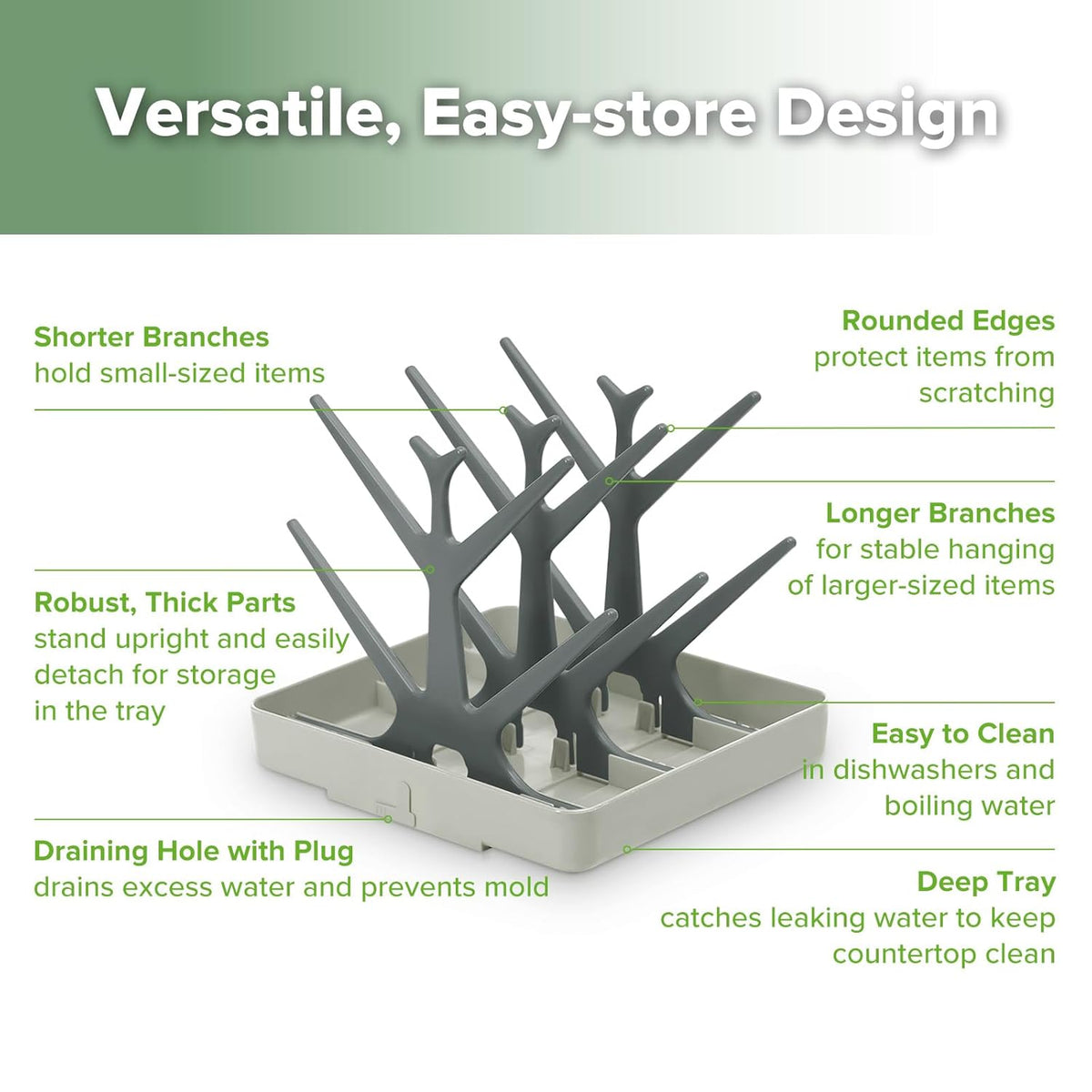 haakaa Baby Bottle Drying Rack, Space Saving Bottle Drying Tree for Bottles/Pump Parts/Pacifiers