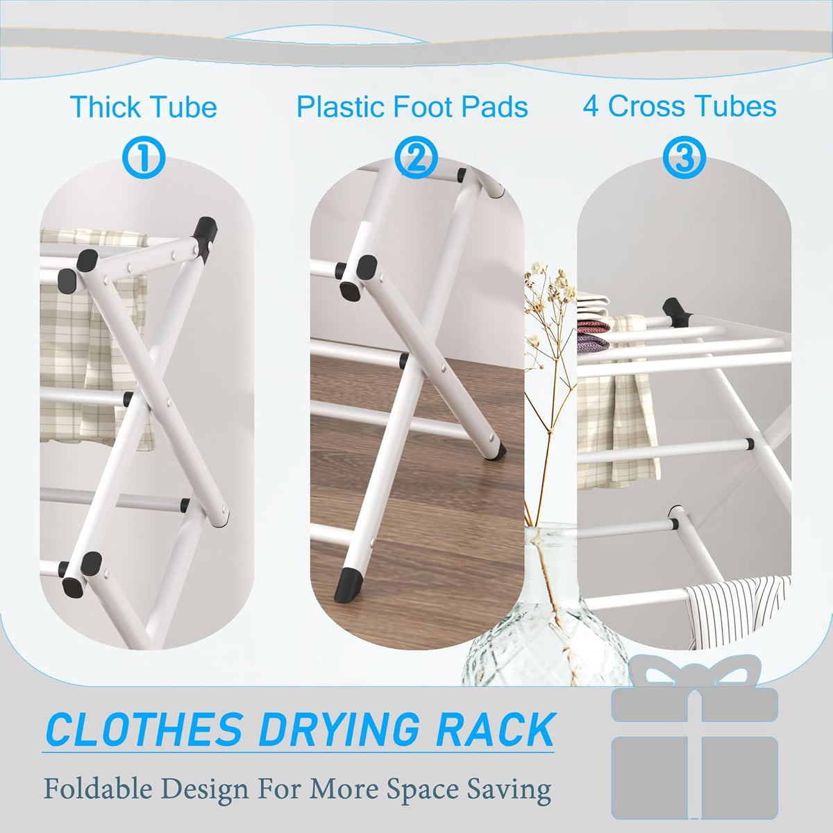 Household Indoor Folding Clothes Drying Rack, Dry Laundry and Hang Clothes,Towel Rack for Storage