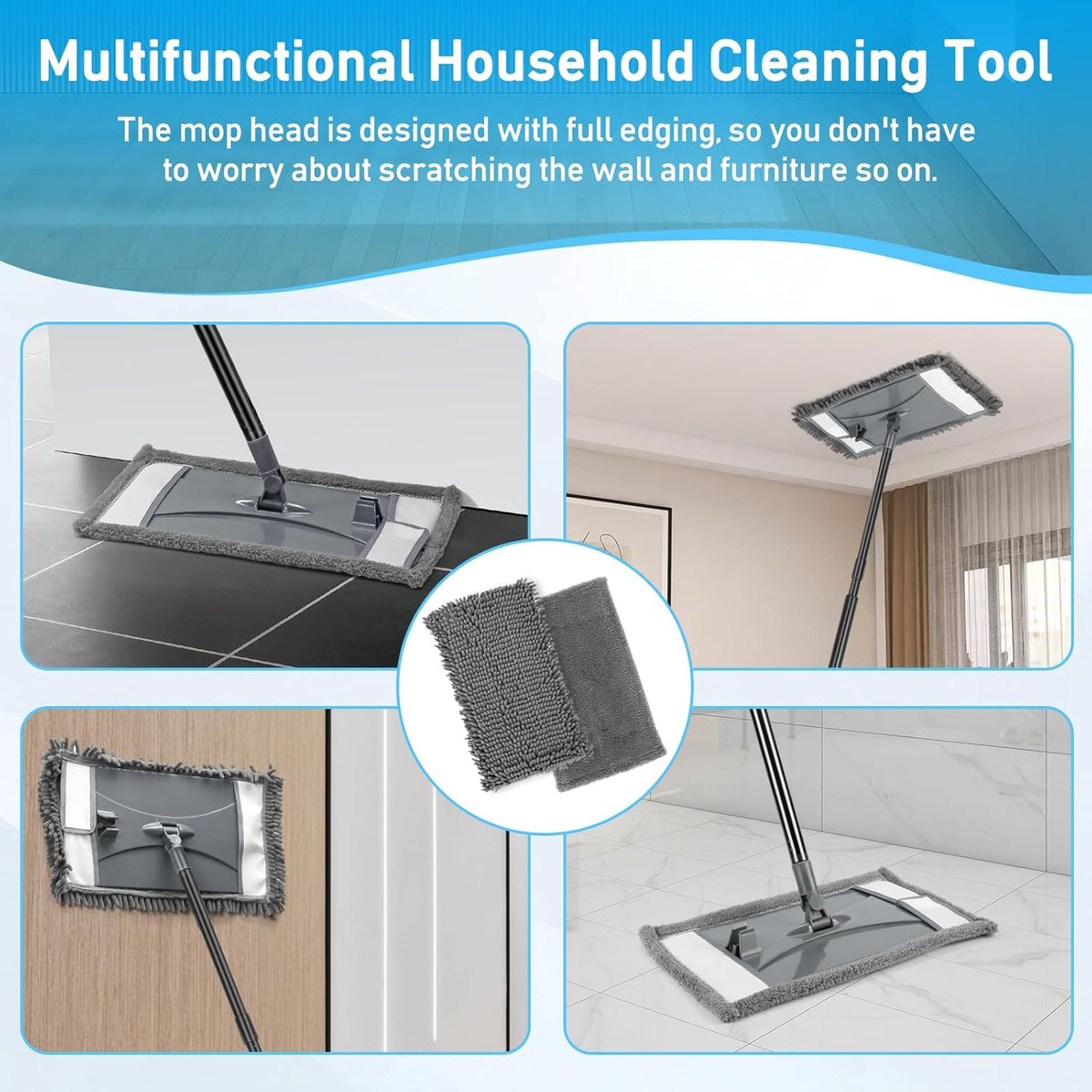 Wall Cleaner Mop with Long Handle, Wall Dust Cleaning Mop for Washing Walls with 2 Microfiber