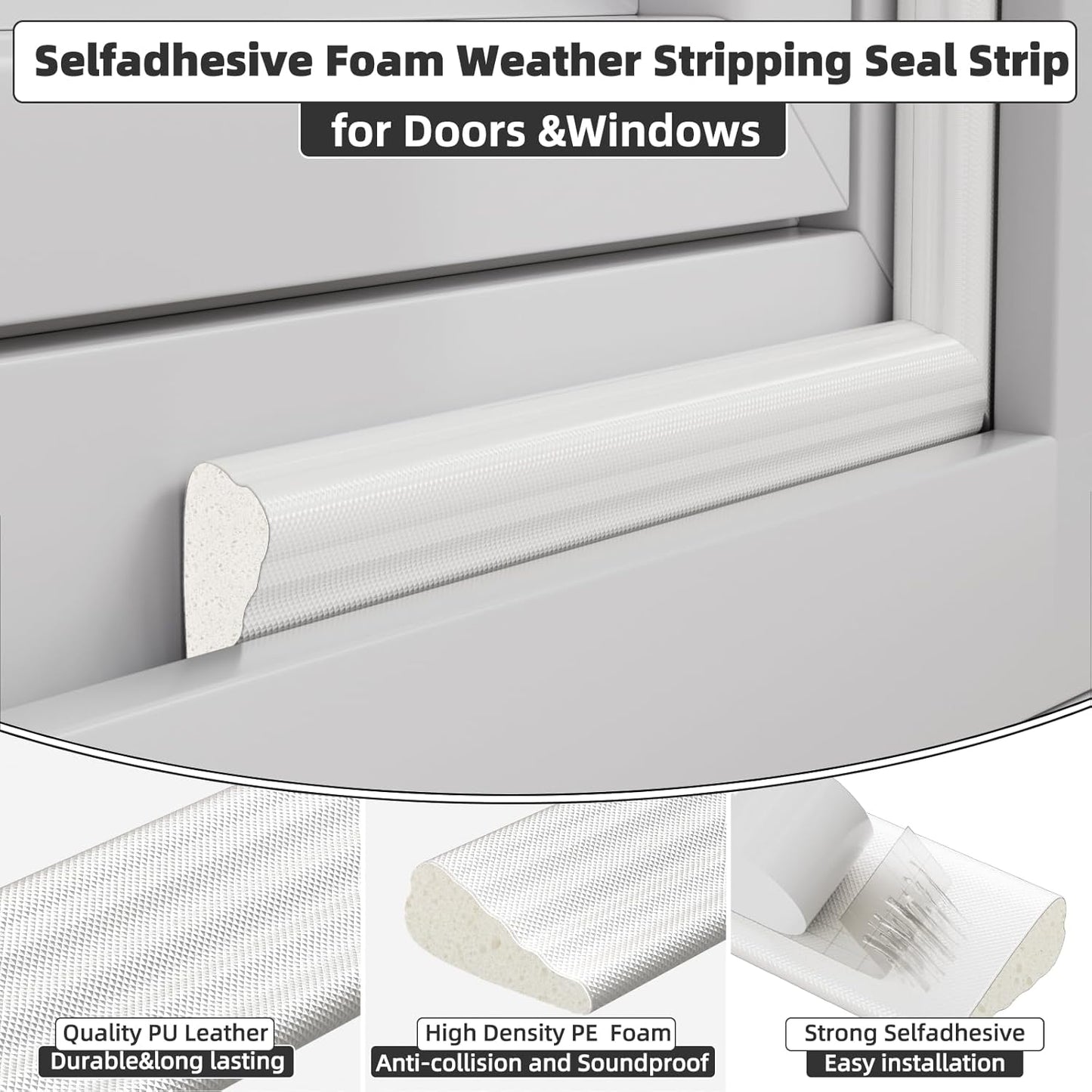 3 Pack*16.4 Ft Weather Stripping Seal Strip for Doors,Soundproofing Window Insulation Draft Stopper