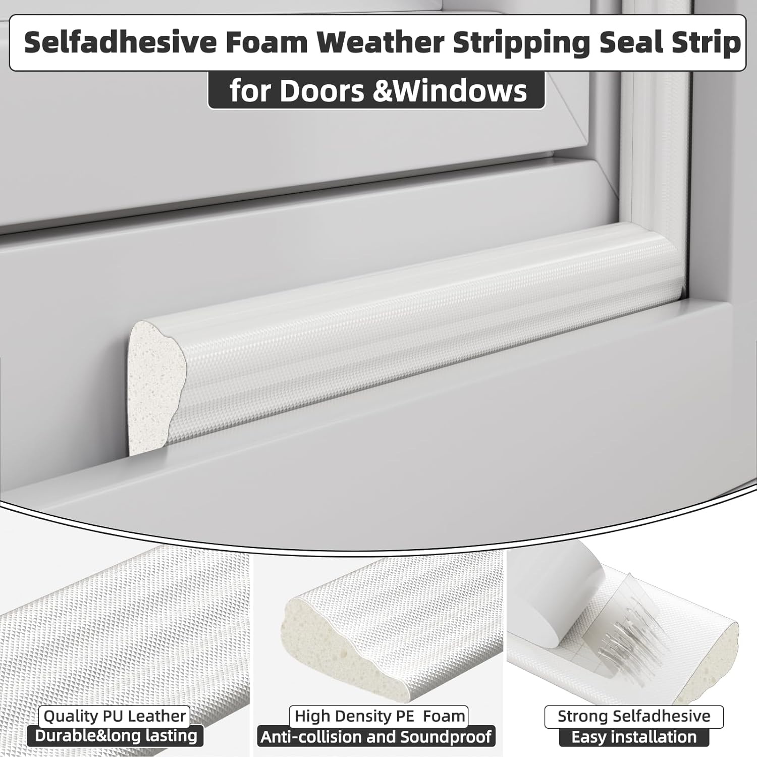 3 Pack*16.4 Ft Weather Stripping Seal Strip for Doors,Soundproofing Window Insulation Draft Stopper
