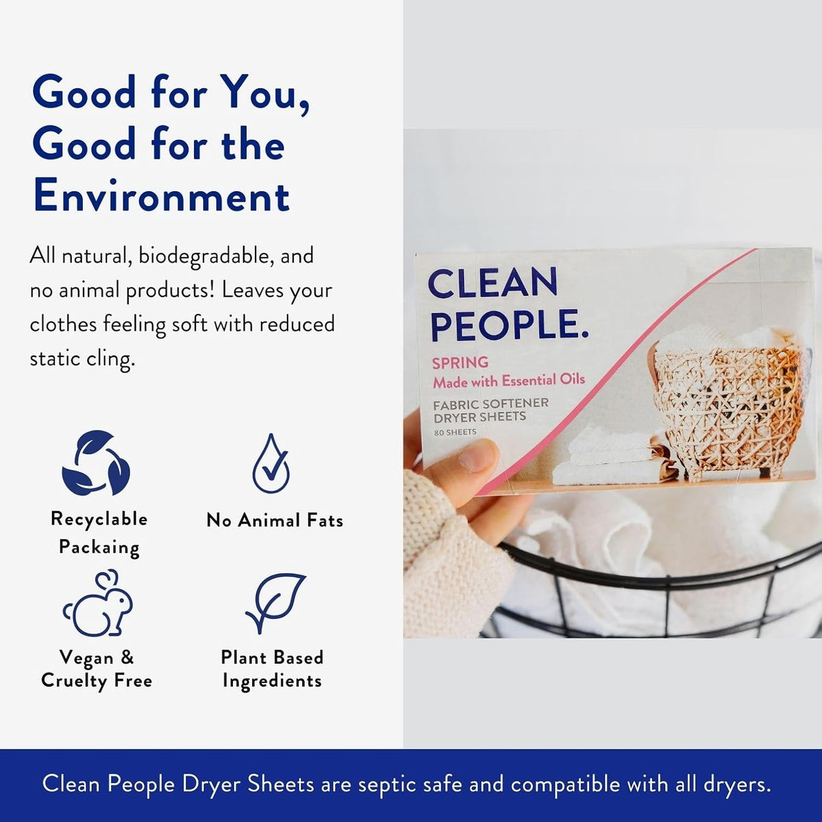 The Clean People Fabric Softener Dryer Sheets - Softens & Removes Static Cling - Vegan - Made with
