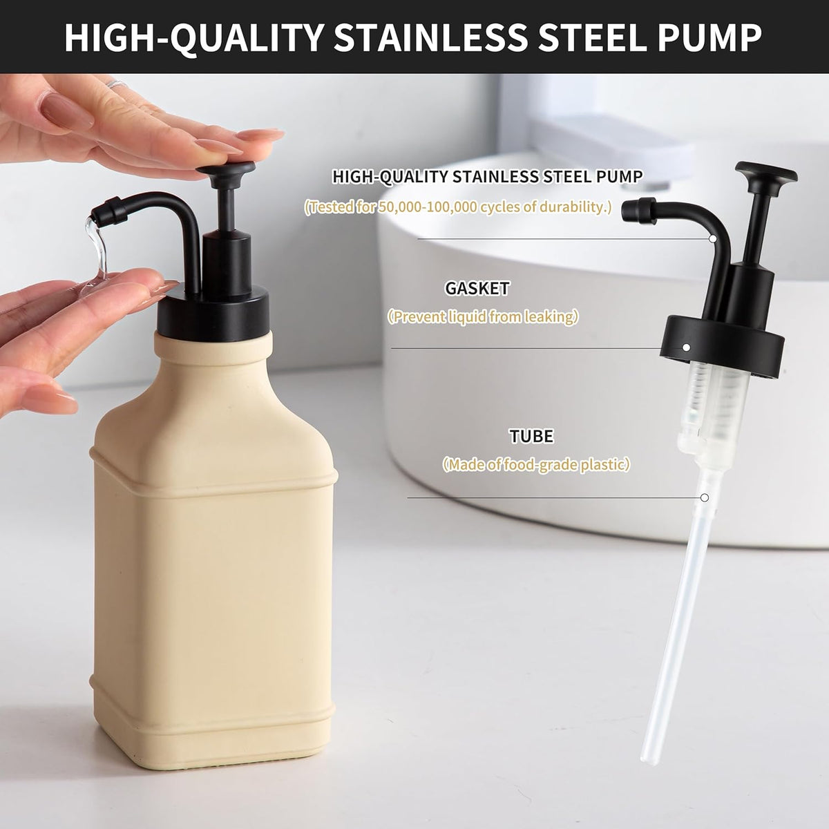 Enra Glass Soap Dispenser with Clear Window,12oz Matte Stainless Steel Hand Pump Dispenser,Hand and