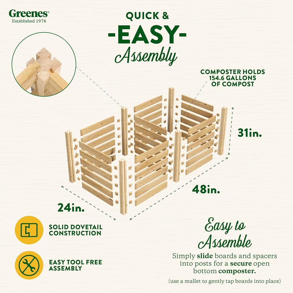 Greenes Fence Cedar Wood Composter, 24" W x 48" L x 31" H / 154.6 Gallons - Made in USA with North