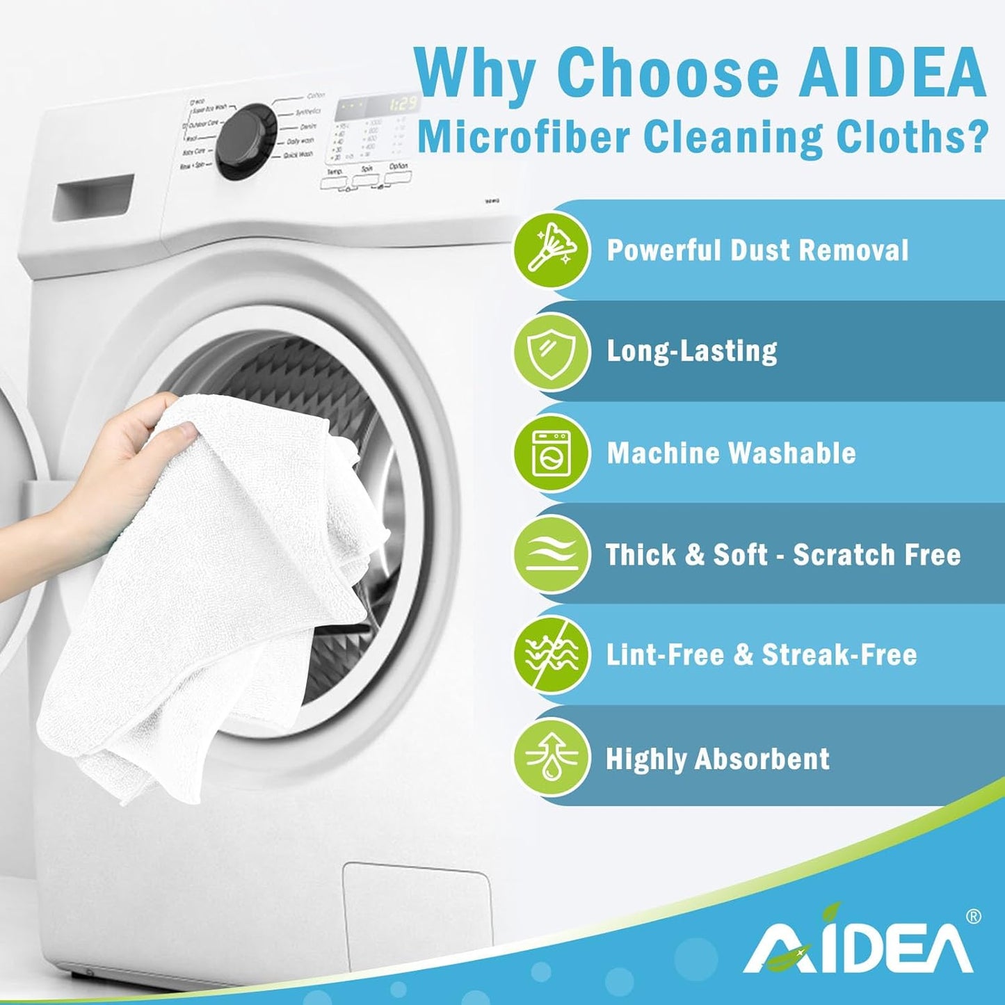 AIDEA Microfiber Cleaning Cloth-50PK, Soft Microfiber Towels for Cars, Absorbent Cleaning Rags