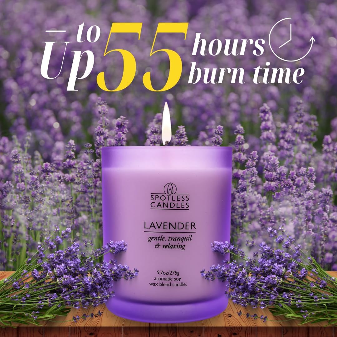 Lavender Candle - 9.7 oz /275g Lavender Scented Candle in Purple Glass Jar with Wooden Lid and