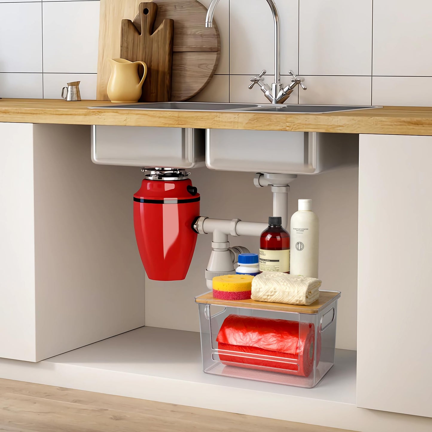 Stackable Trash Bag Dispenser with Wooden Top for Holding 13 to 33 Gallon Large Bag Sizes – Medium