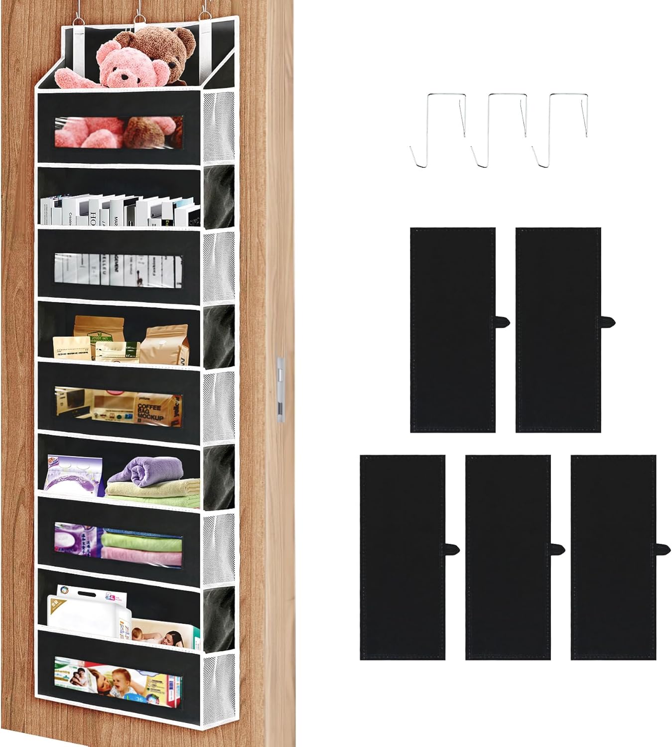 5-Tier Over The Door Storage Organizer with 10 Side Mesh Pockets, 48 lbs Load Capacity, 3 Hooks
