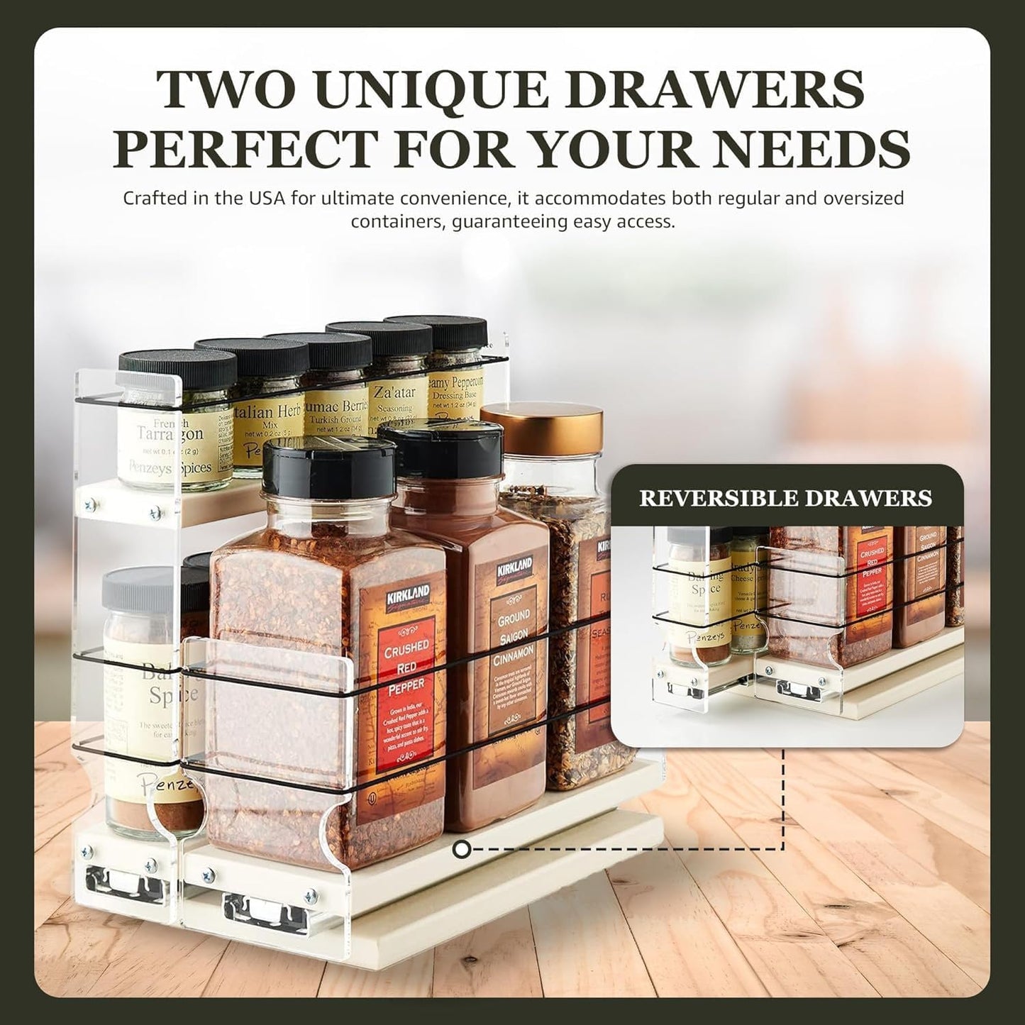 Vertical Spice Combo Spice Rack Drawer - Pull Out Pantry Organizers and Storage - Kitchen Cabinet