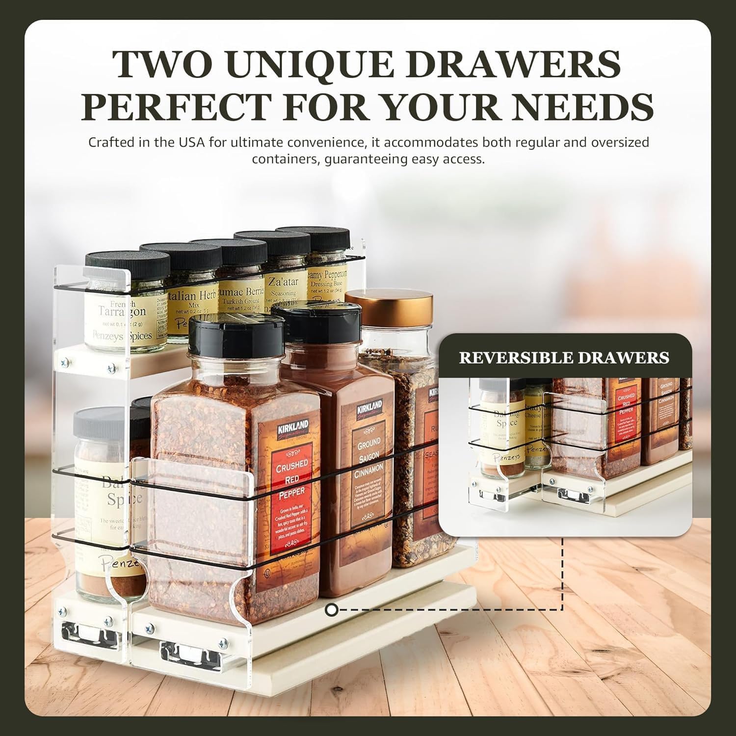 Vertical Spice Combo Spice Rack Drawer - Pull Out Pantry Organizers and Storage - Kitchen Cabinet