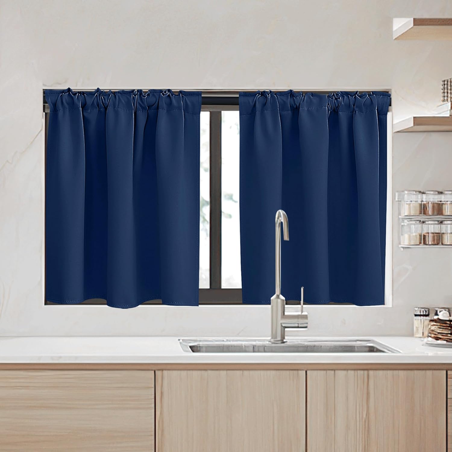 RYB HOME Kitchen Window Curtains - Blackout Privacy Half Window Curtains for Bedroom Bathroom
