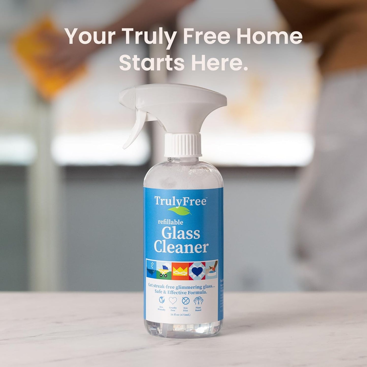 Truly Free Natural Glass Cleaner - Removes Dirt & Debris for Sparkling Clean Windows & Glass
