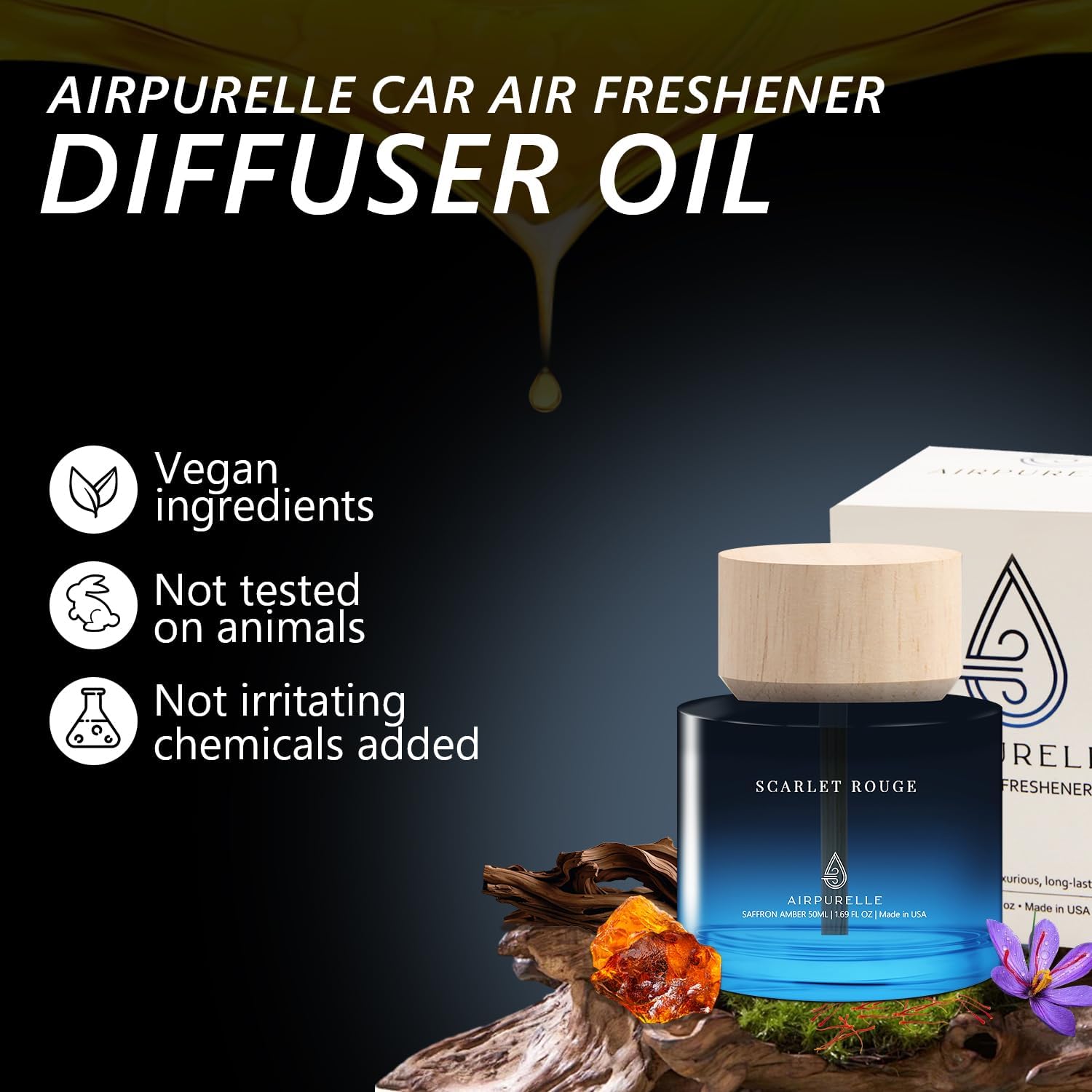 Car Air Freshener for Men & Women – Long-Lasting Saffron Amber Essential Oil Diffuser for Car Cup