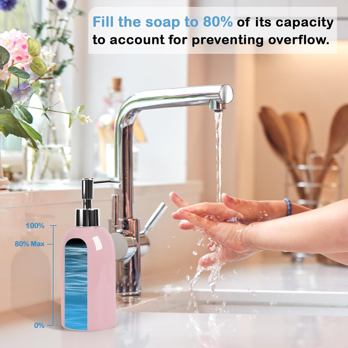 Natheeph 14OZ Ceramic Soap Dispenser Ceramic Soap Pump Dispenser Can Fill Liquid for