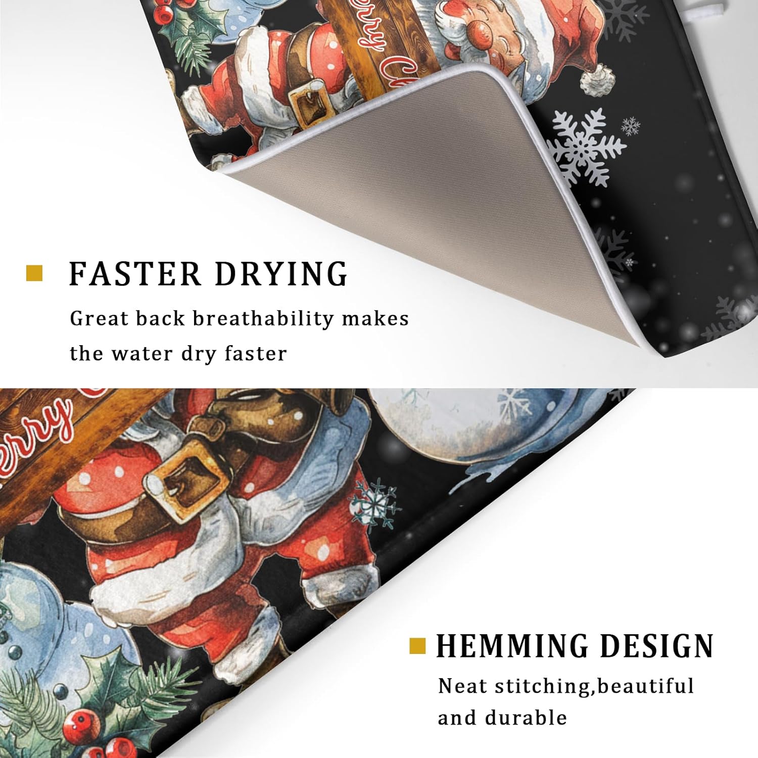 Christmas Santa Snowman Dish Drying Mats for Kitchen Counter 16"x18" Merry Christmas Santa Claus