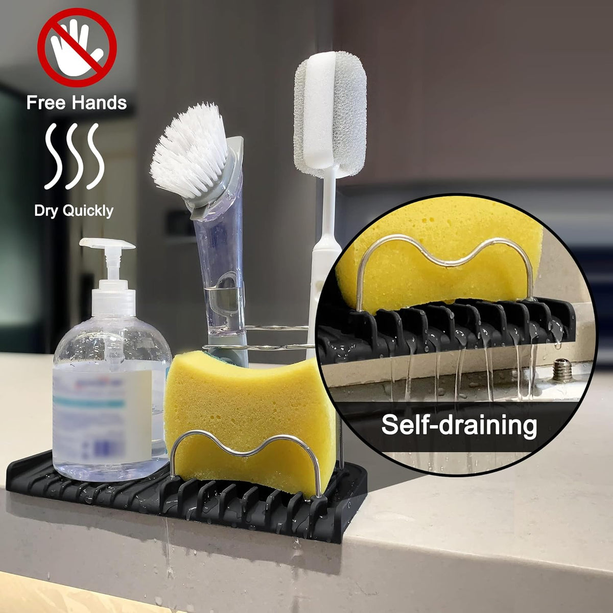 Gosmol Silicone Sponge Holder Rack Dish Soap Holder for Kitchen Counter, Waterproof Sponge Soap
