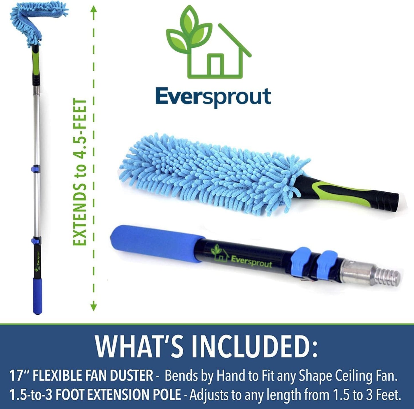 EVERSPROUT 3 Foot Flexible Microfiber Ceiling & Fan Duster | Bendable to Clean Any Fan Blade |