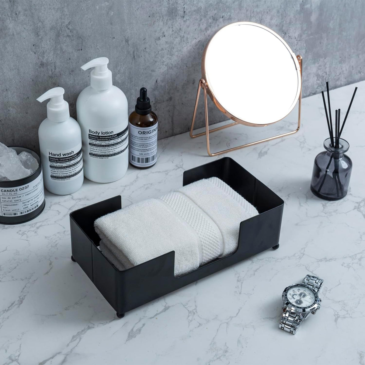 MyGift Modern Matte Black Metal Folded Paper Towel Holder for Commercial & Guest Bathroom, Sink