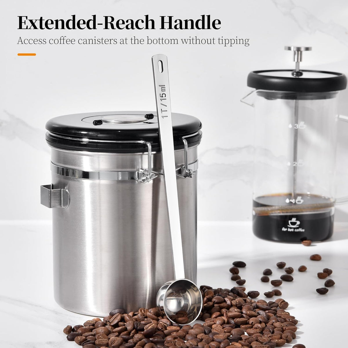 Long Handle Coffee Scoop: 8.3 Inch 18/8 Stainless Steel 1 Tablespoon Metal Measuring Spoon Tbsp