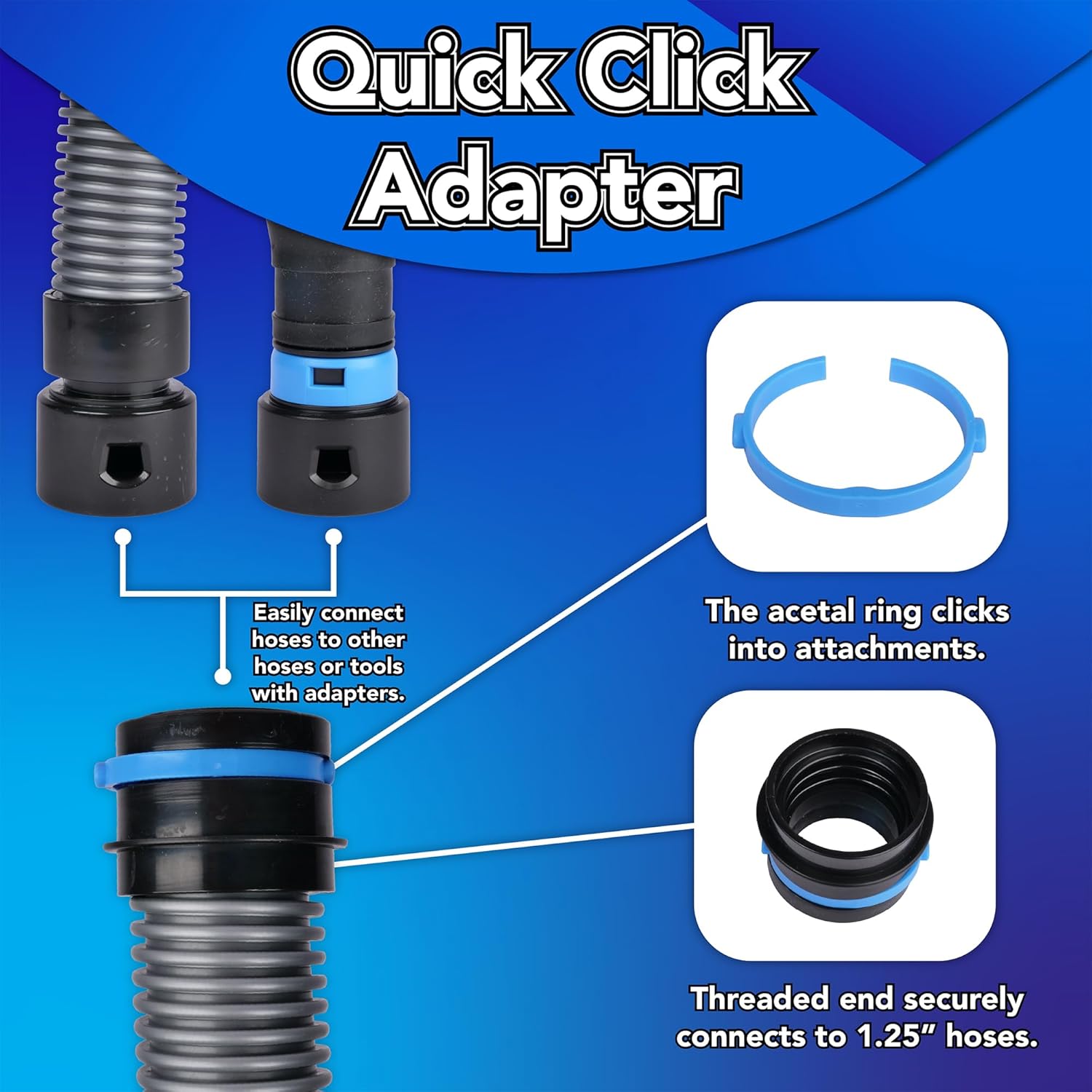 Cen-Tec Systems 94720 Quick Click 20 Ft. Hose for Home and Shop Vacuums with Expanded Multi-Brand
