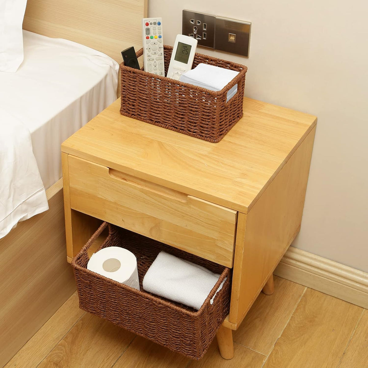HOONEX Woven Baskets for Storage, Paper Rope Baskets with Sturdy Metal Wire Frame, Baskets for