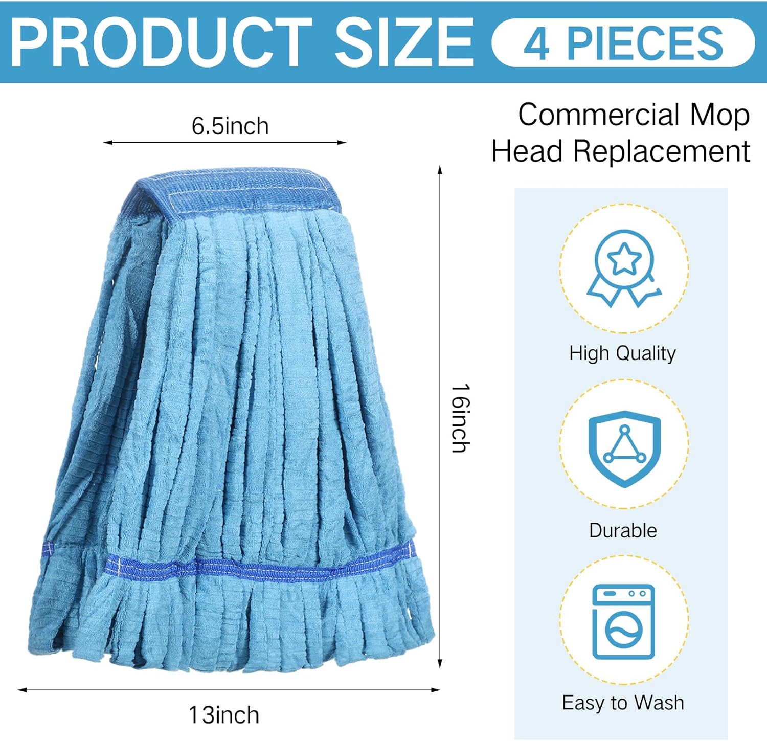 Lallisa 4 Pcs Commercial Mop Head Replacement Tube Microfiber Industrial Looped End Mop Heads